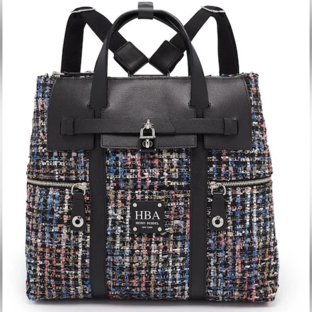 HENRI BENDEL Large Tweed Jetsetter Backpack Crossbody Convertible - Picture 5 of 6